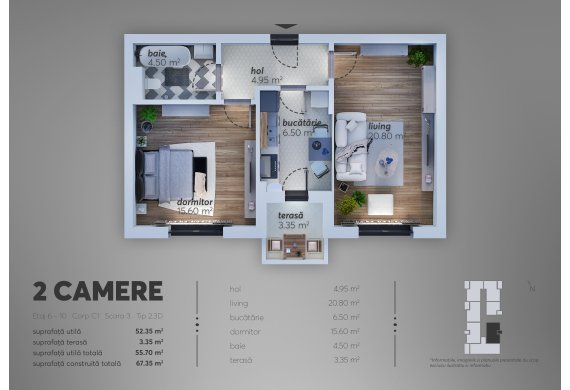 Apartament 2 Camere - C1.2.3D